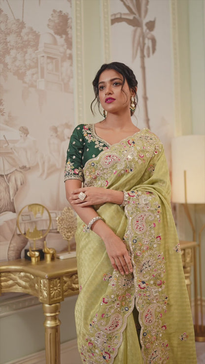 IMPERIAL YELLOW SILK DELICATE SAREE